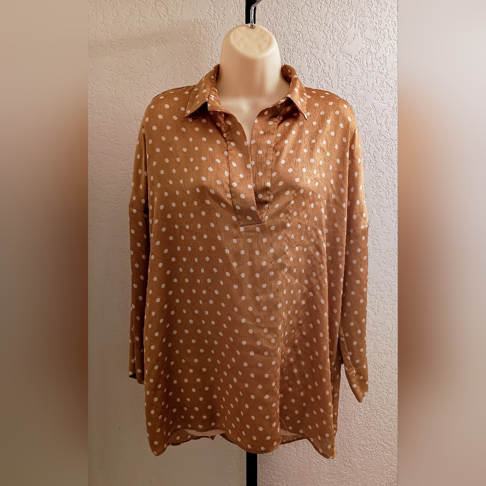 Zara Basic Collection Tunic Blouse Gold Cream Pol… - image 1